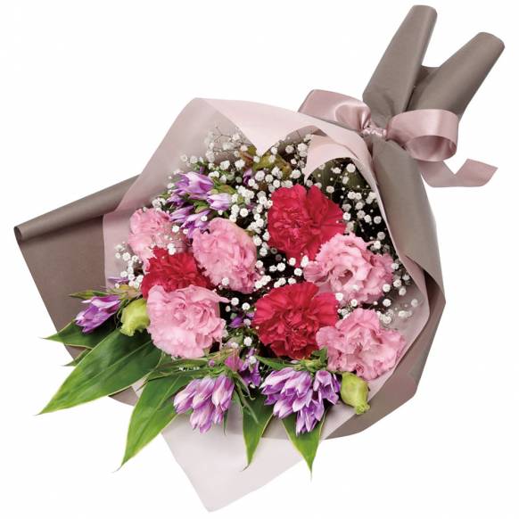 花キューピット加盟店 店舗名：村松如矢商店
フラワーギフト商品番号：512636
商品名：リンドウとピンクの花束